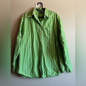 GAP Green and White Striped Button-Down Shirt